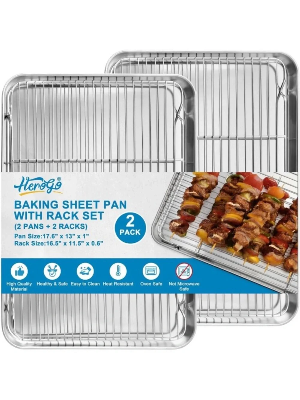 Extra Large Stainless Steel Baking Sheet Set with Wire Racks - Non-Toxic, Heavy